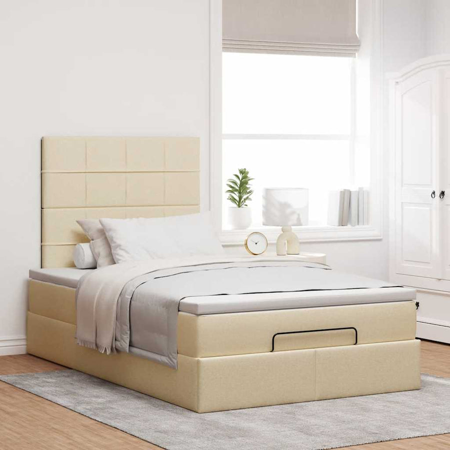 Ottoman bed met matras en LED's 120x200cm stof crèmekleurig