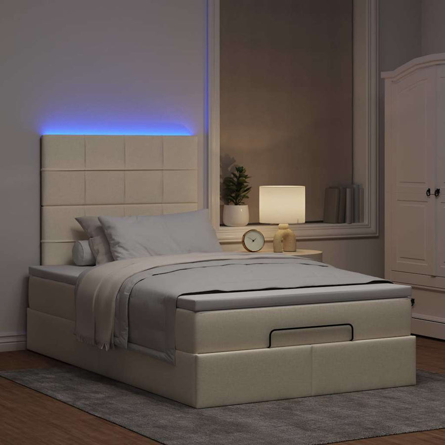 Ottoman bed met matras en LED's 120x200cm stof crèmekleurig