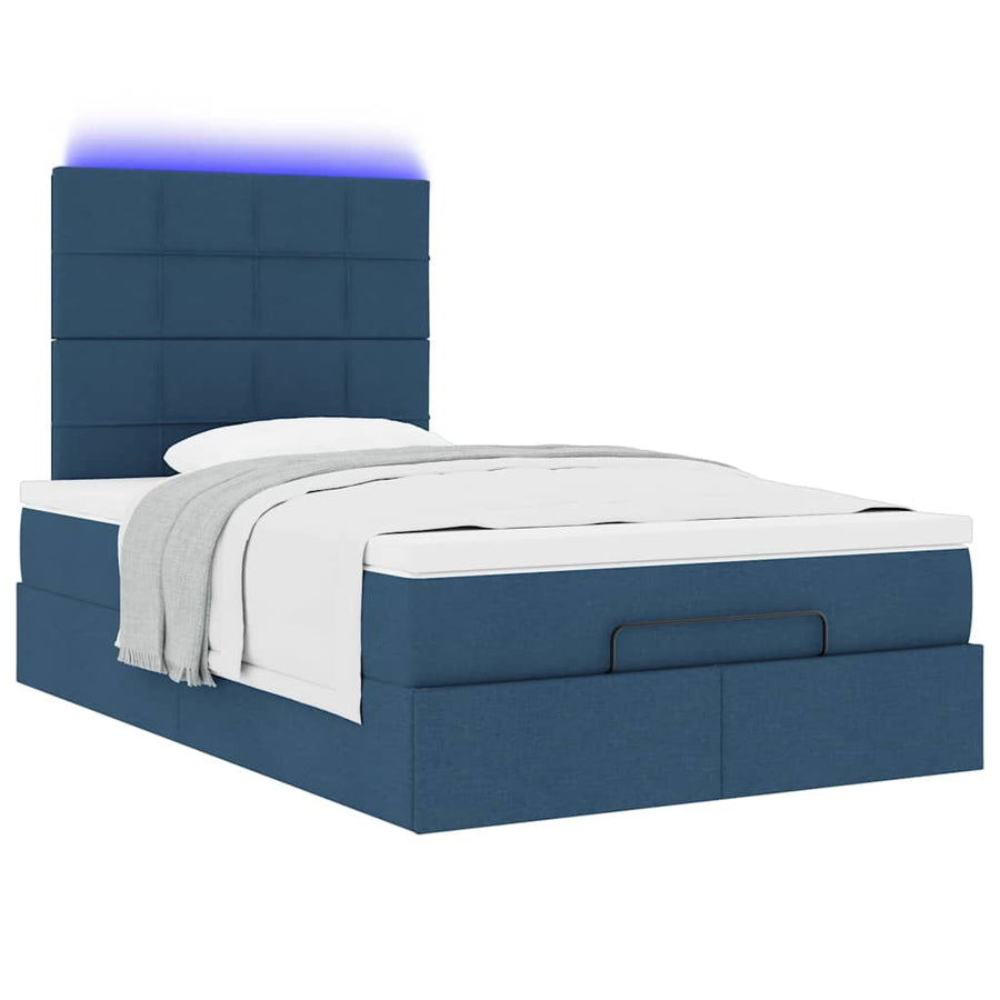 Ottoman bed met matras en LED's 120x200cm stof blauw