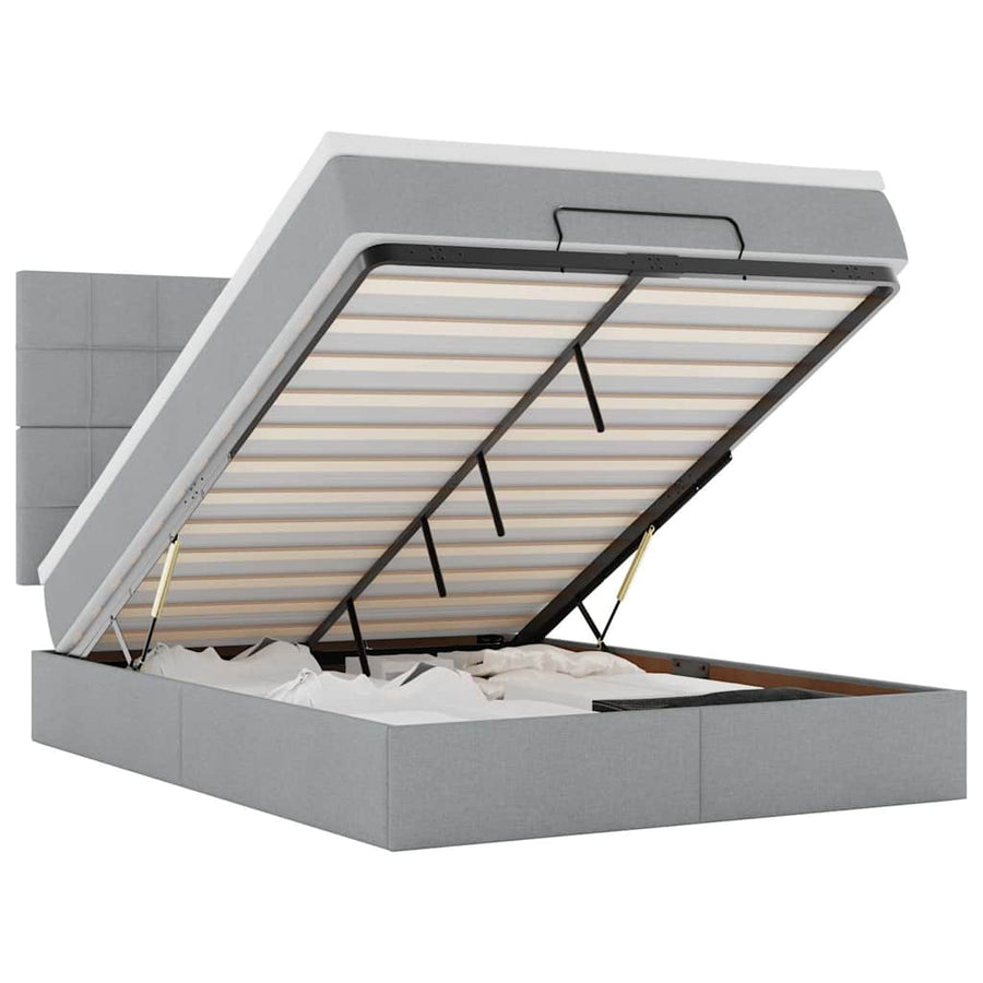 Ottoman bed met matras en LED's 140x190cm stof lichtgrijs
