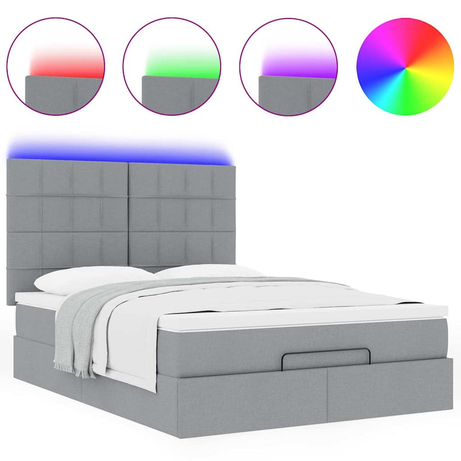 Ottoman bed met matras en LED's 140x190cm stof lichtgrijs