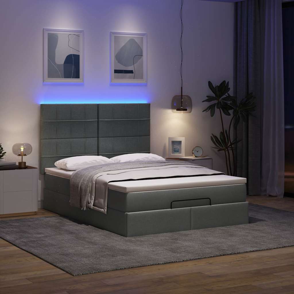 Ottoman bed met matras en LED's 140x190cm stof donkergrijs