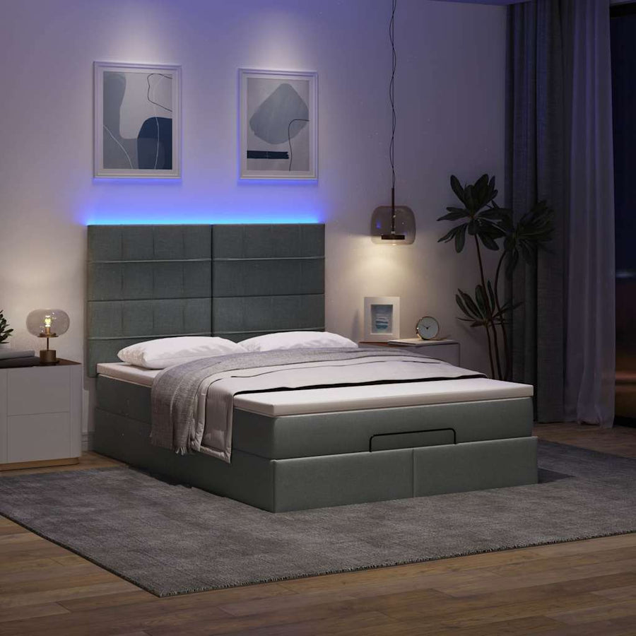 Ottoman bed met matras en LED's 140x190cm stof donkergrijs