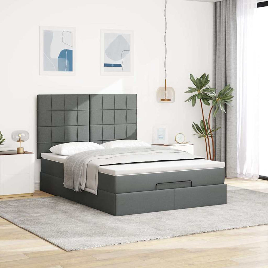 Ottoman bed met matras en LED's 140x190cm stof donkergrijs