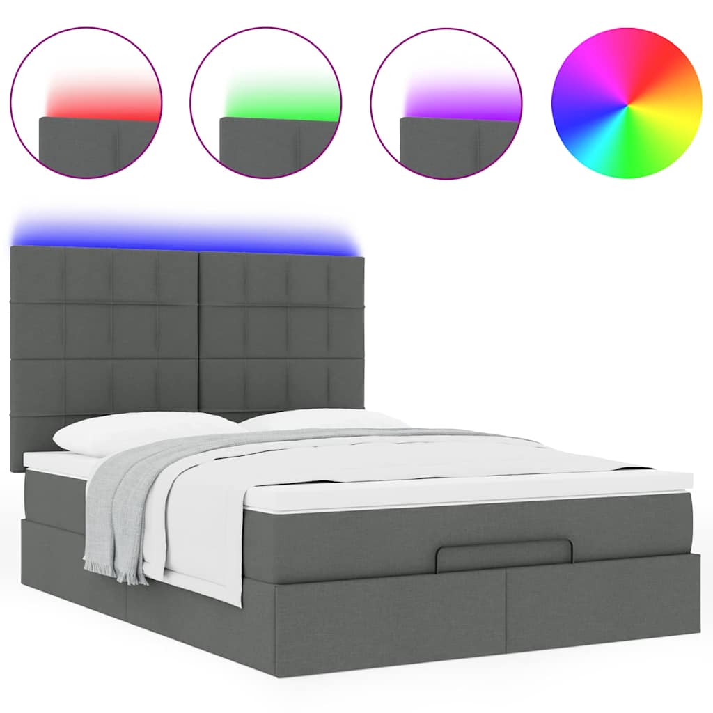 Ottoman bed met matras en LED's 140x190cm stof donkergrijs