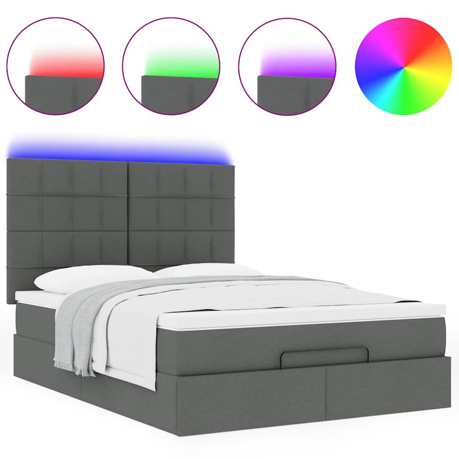 Ottoman bed met matras en LED's 140x190cm stof donkergrijs