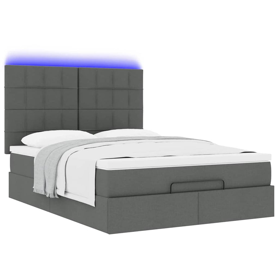 Ottoman bed met matras en LED's 140x190cm stof donkergrijs