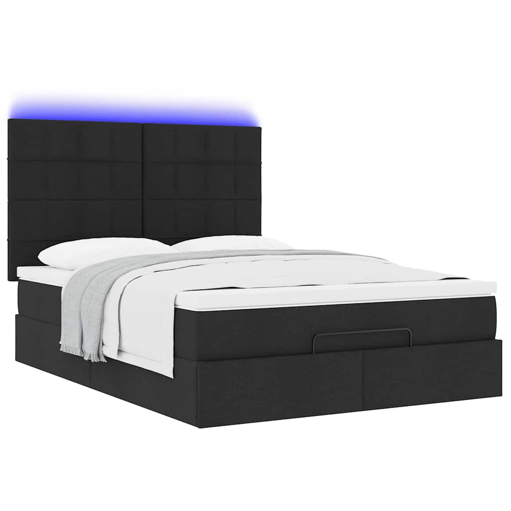 Ottoman bed met matras en LED's 140x190cm stof zwart