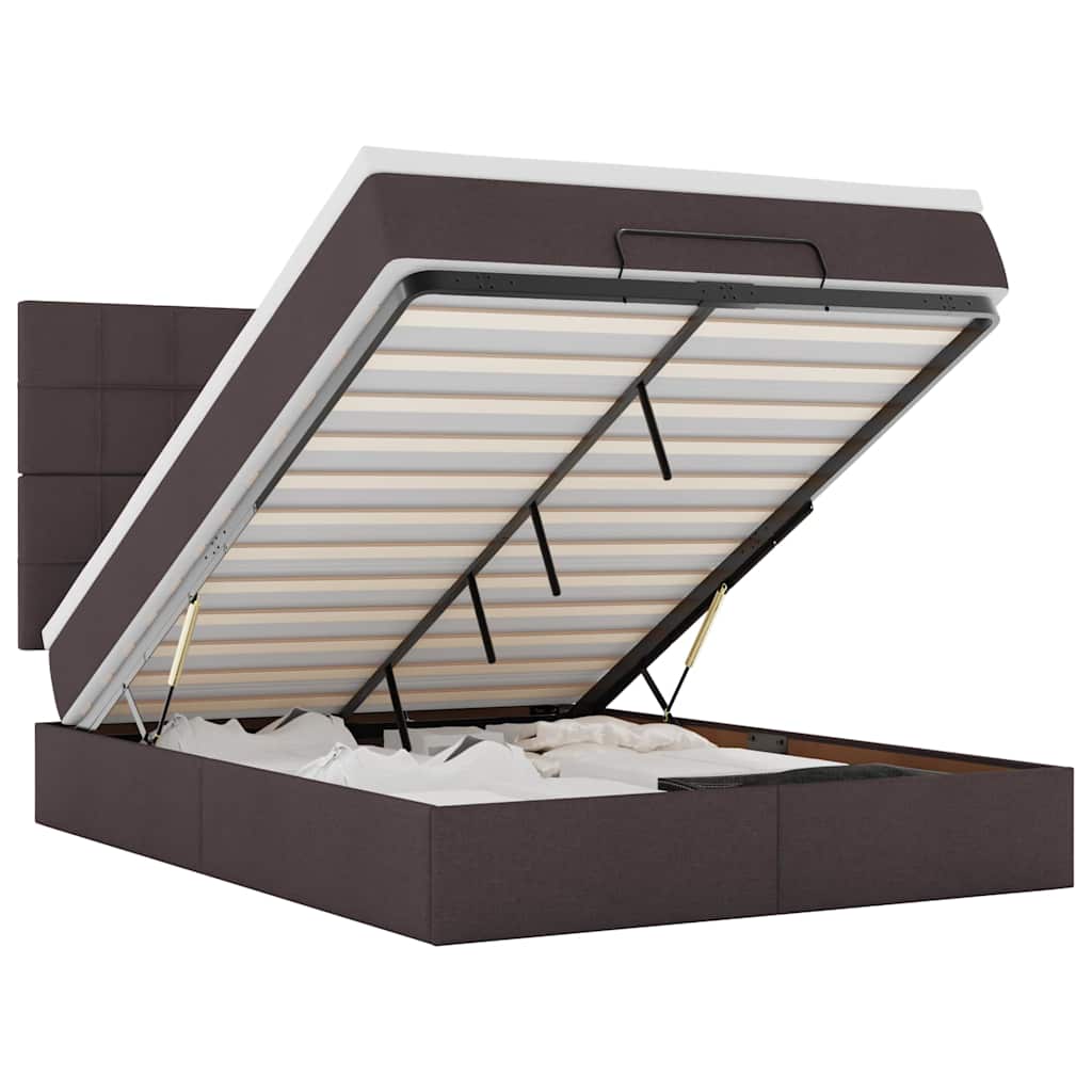 Ottoman bed met matras en LED's 140x190cm stof donkerbruin