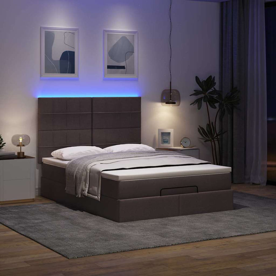 Ottoman bed met matras en LED's 140x190cm stof donkerbruin