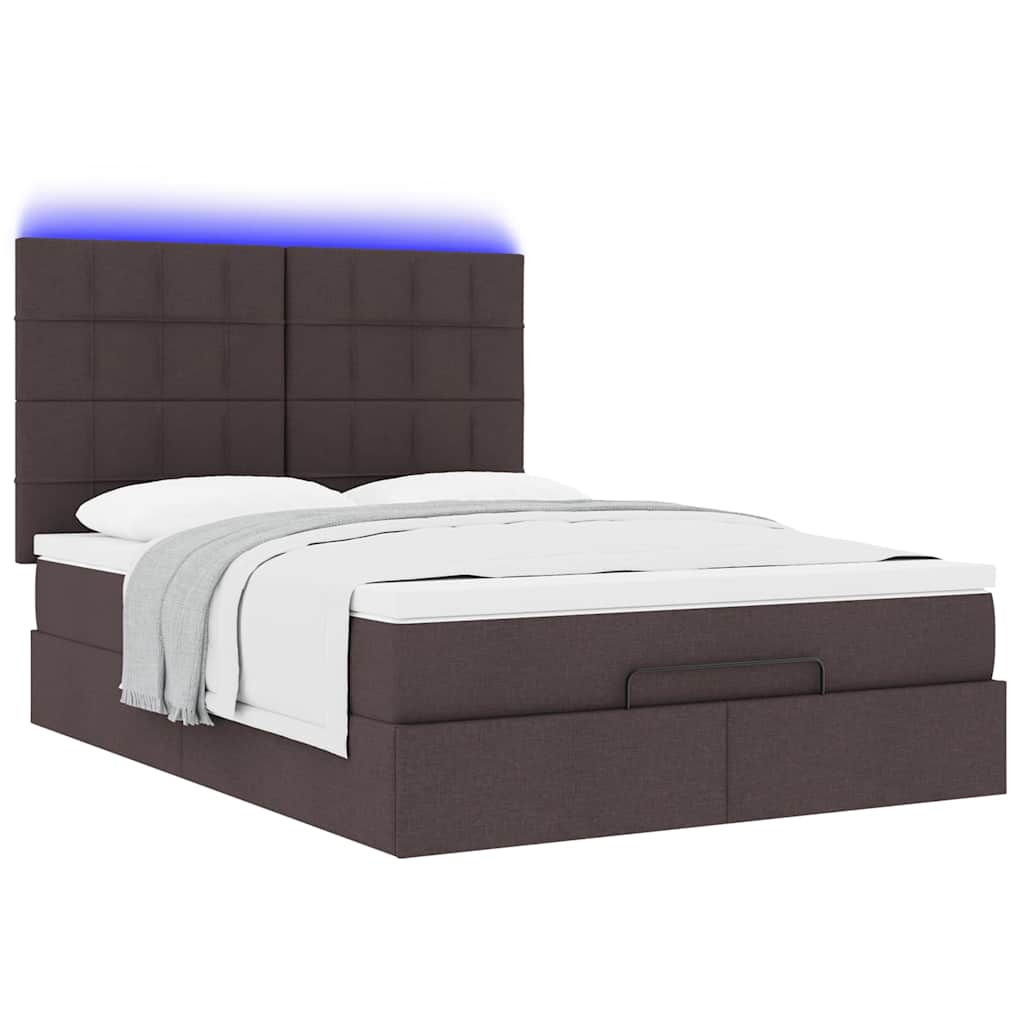 Ottoman bed met matras en LED's 140x190cm stof donkerbruin