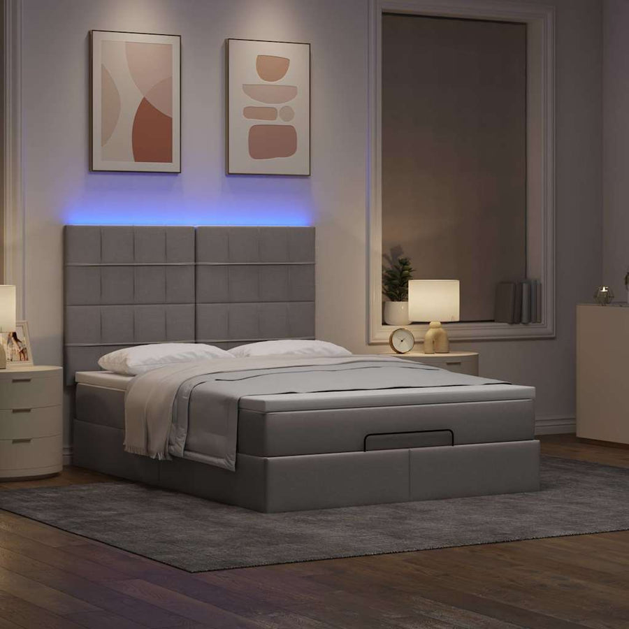 Ottoman Bed Met Matras En Led's 140X190Cm Stof 140 x 190 cm Taupe