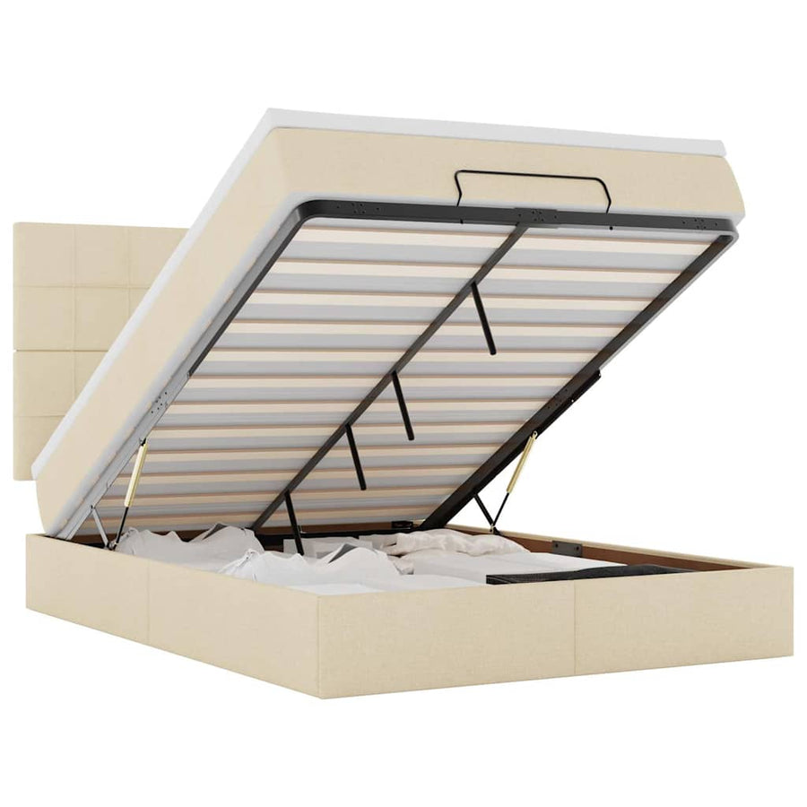 Ottoman bed met matras en LED's 140x190cm stof crèmekleurig