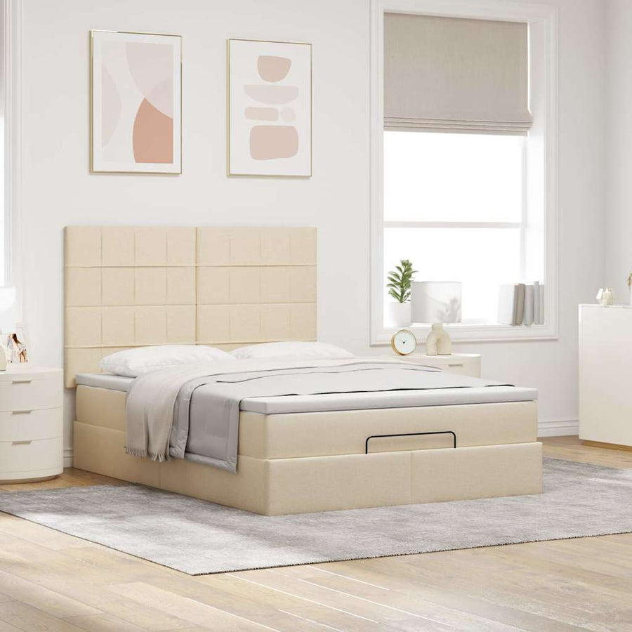 Ottoman bed met matras en LED's 140x190cm stof crèmekleurig
