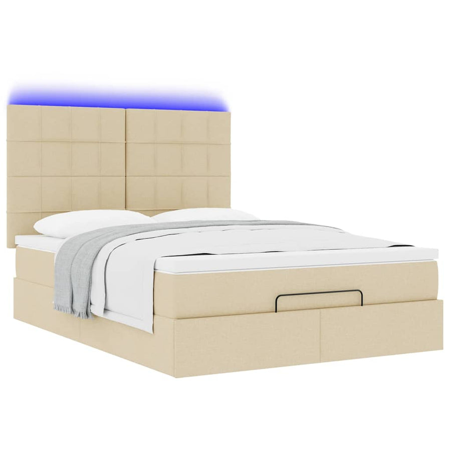 Ottoman bed met matras en LED's 140x190cm stof crèmekleurig