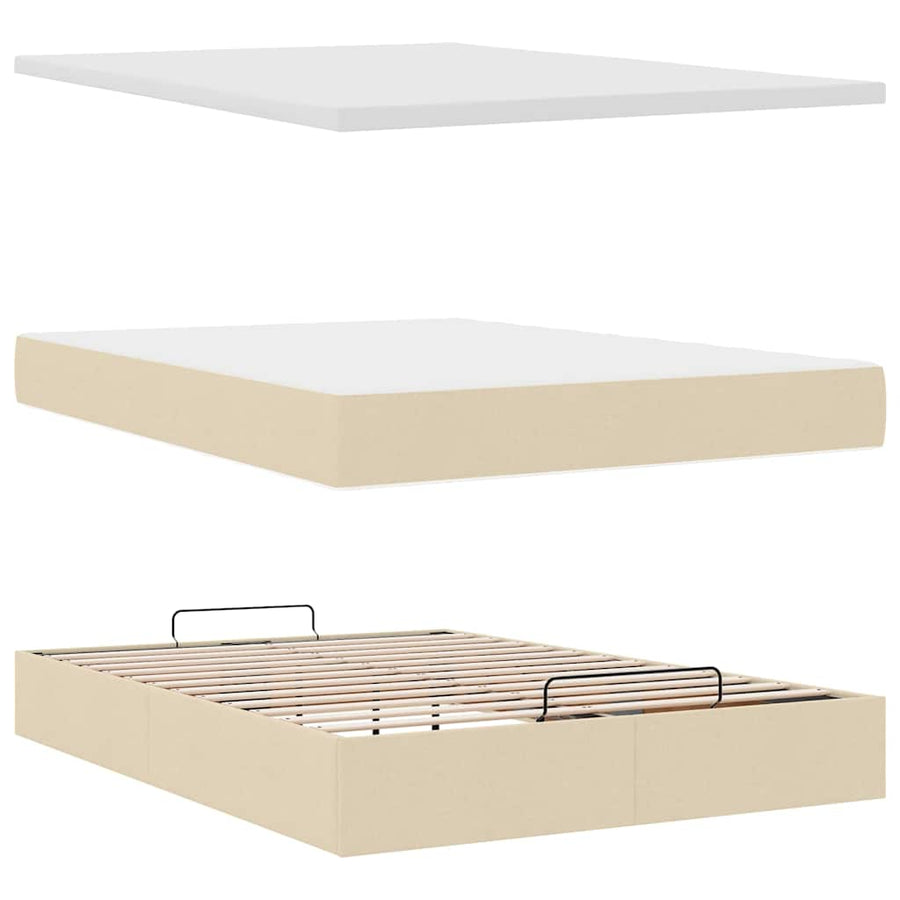 Ottoman bed met matras en LED's 140x190cm stof crèmekleurig