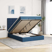 Ottoman bed 140x190 cm stof blauw met opbergruimte en LED