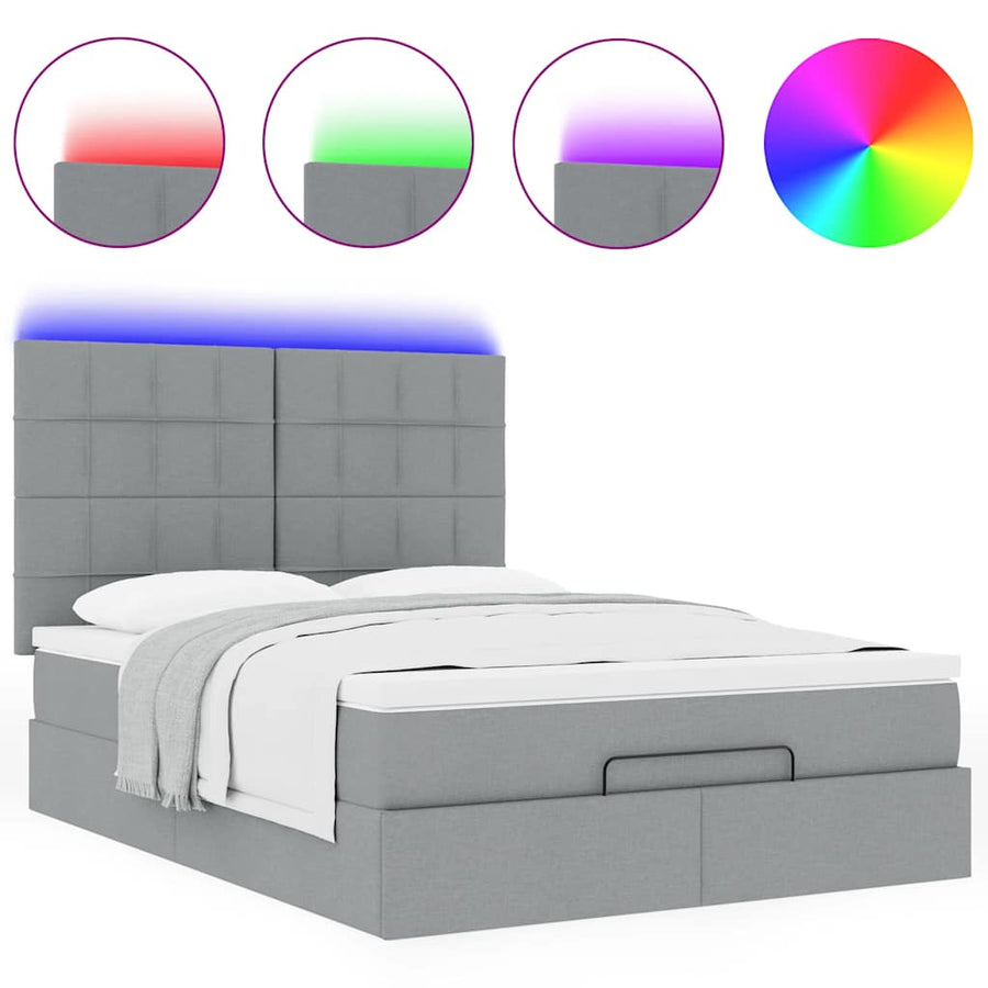Ottoman bed met matras en LED's 140x200cm stof lichtgrijs