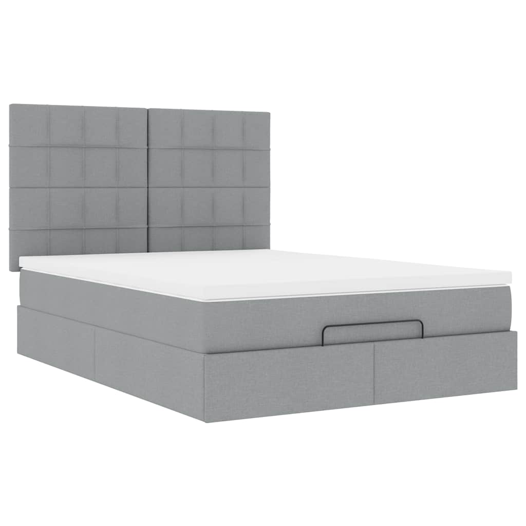 Ottoman bed met matras en LED's 140x200cm stof lichtgrijs
