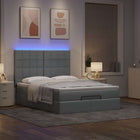 Ottoman bed with mattress and LEDs 140x200cm fabric light grey