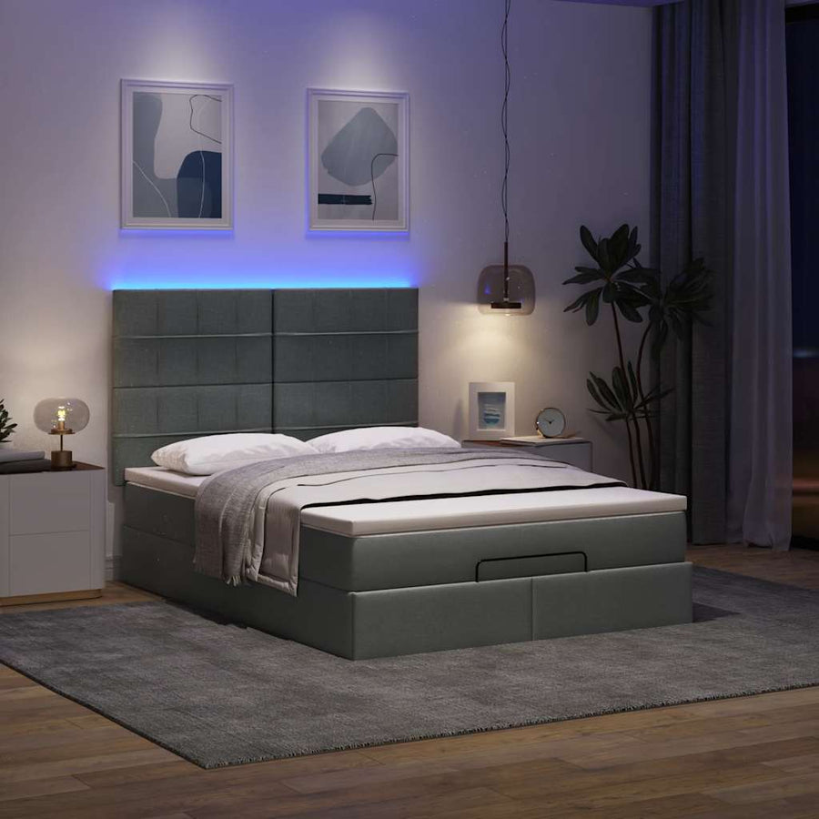 Ottoman bed met matras en LED's 140x200cm stof donkergrijs