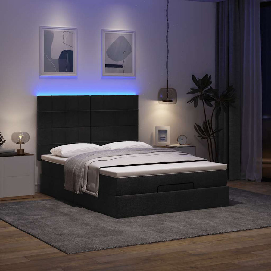 Ottoman bed met matras en LED's 140x200cm stof zwart