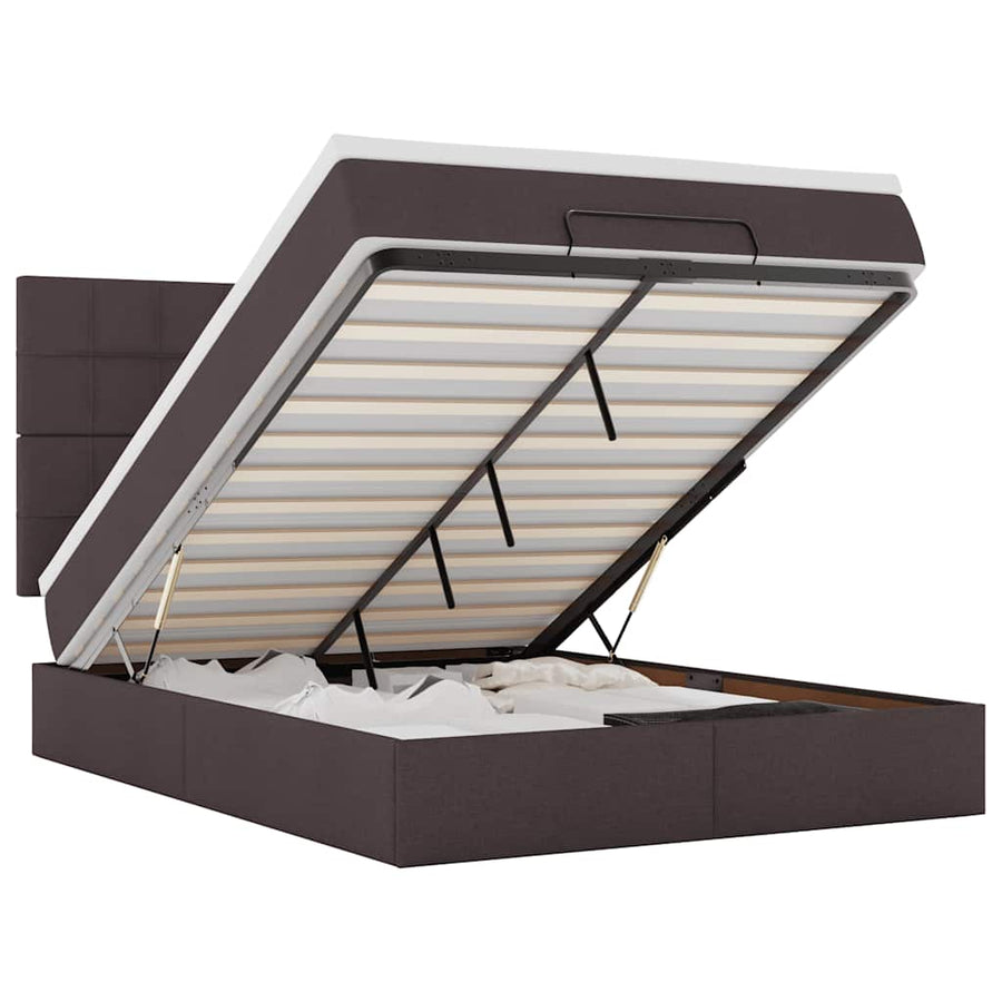 Ottoman bed met matras en LED's 140x200cm stof donkerbruin
