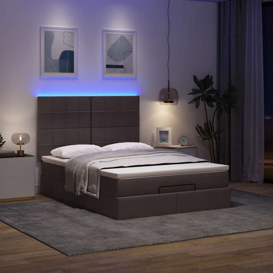 Ottoman bed met matras en LED's 140x200cm stof donkerbruin