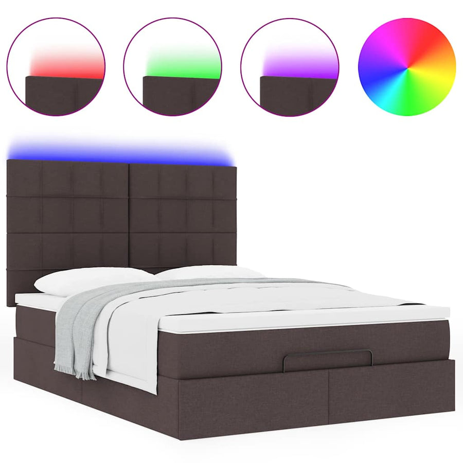 Ottoman bed met matras en LED's 140x200cm stof donkerbruin