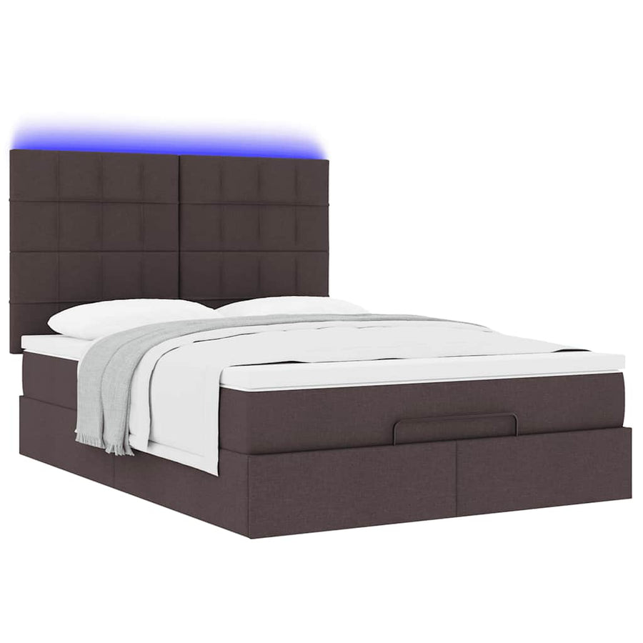 Ottoman bed met matras en LED's 140x200cm stof donkerbruin