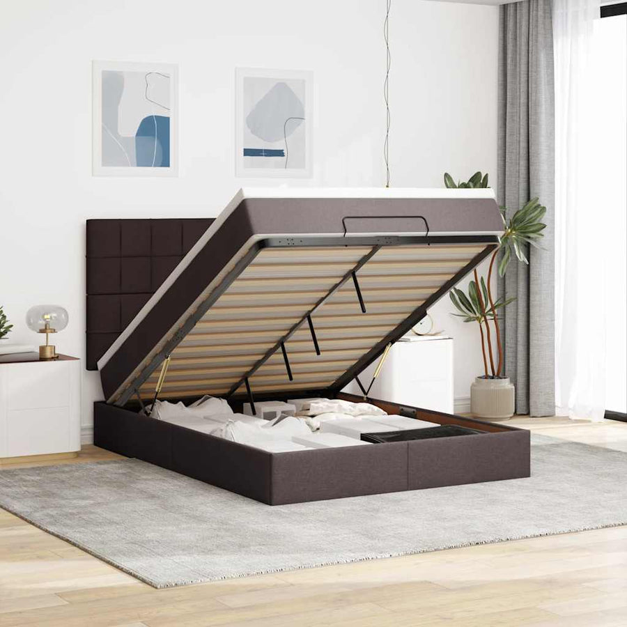 Ottoman bed met matras en LED's 140x200cm stof donkerbruin