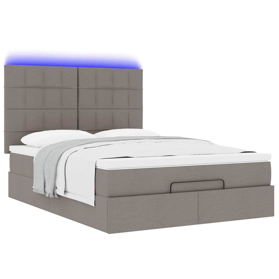 Ottoman bed met matras en LED's 140x200cm stof taupe