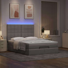 Ottoman bed with mattress and LEDs 140x200cm fabric taupe