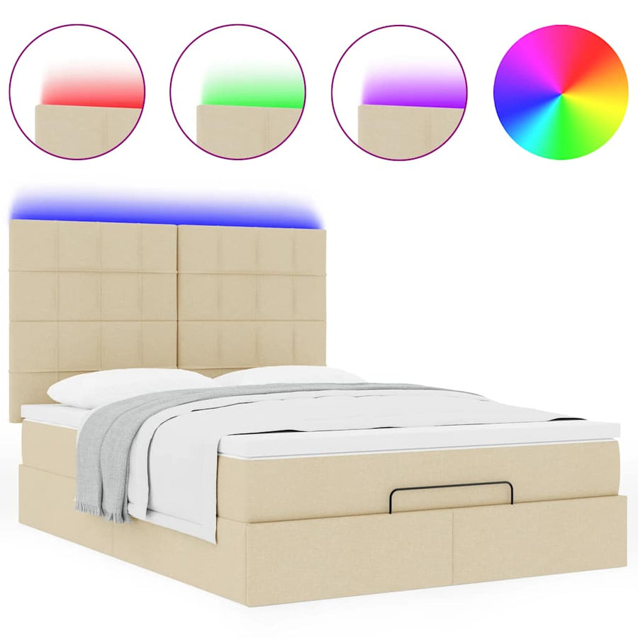 Ottoman bed met matras en LED's 140x200cm stof crèmekleurig