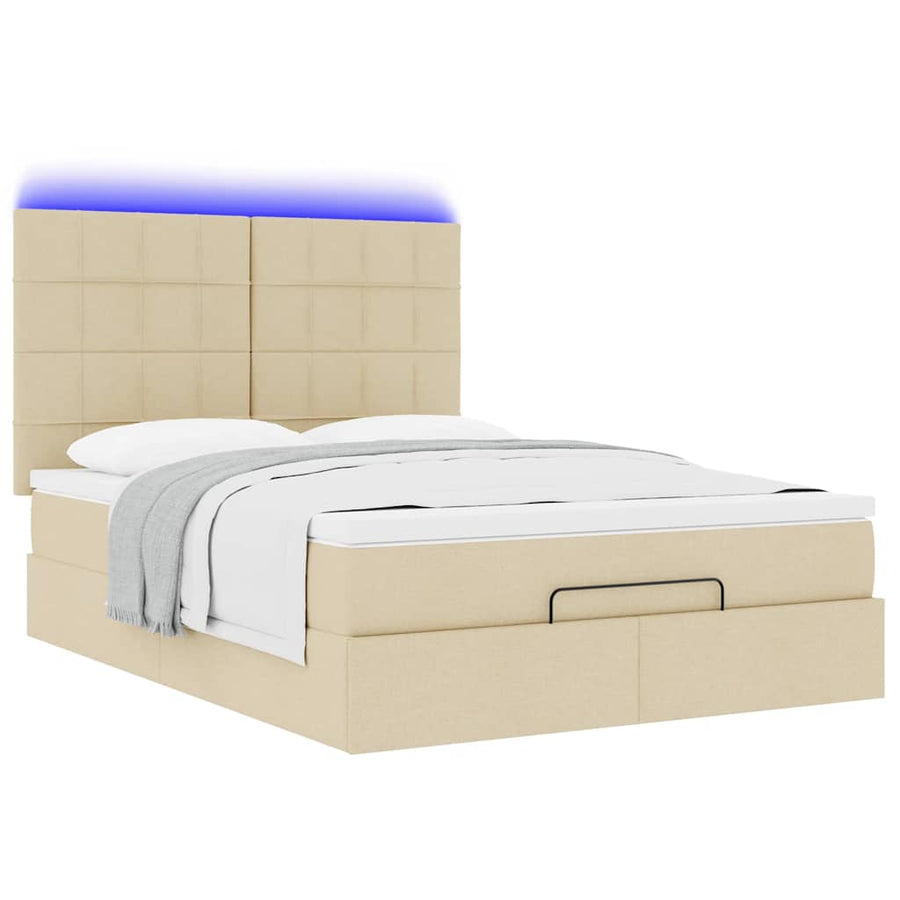 Ottoman bed met matras en LED's 140x200cm stof crèmekleurig