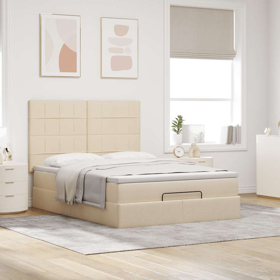 Ottoman bed met matras en LED's 140x200cm stof crèmekleurig