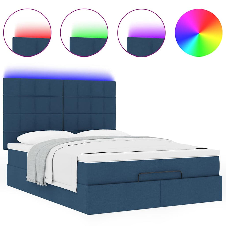 Ottoman bed met matras en LED's 140x200cm stof blauw