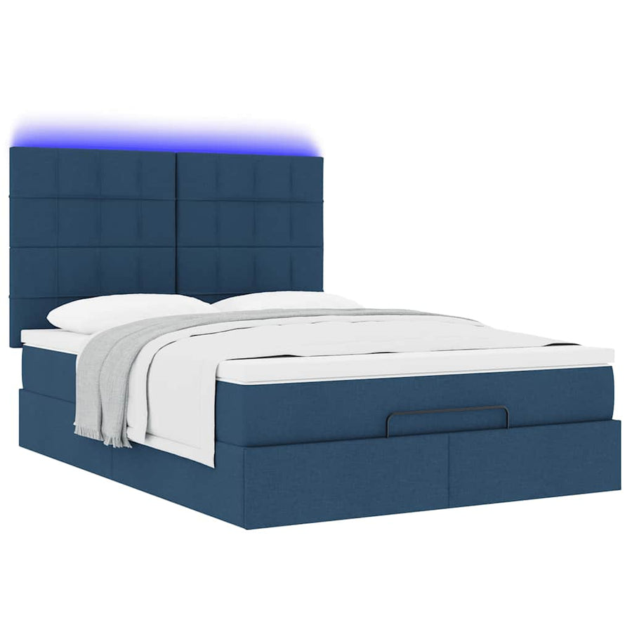 Ottoman bed met matras en LED's 140x200cm stof blauw