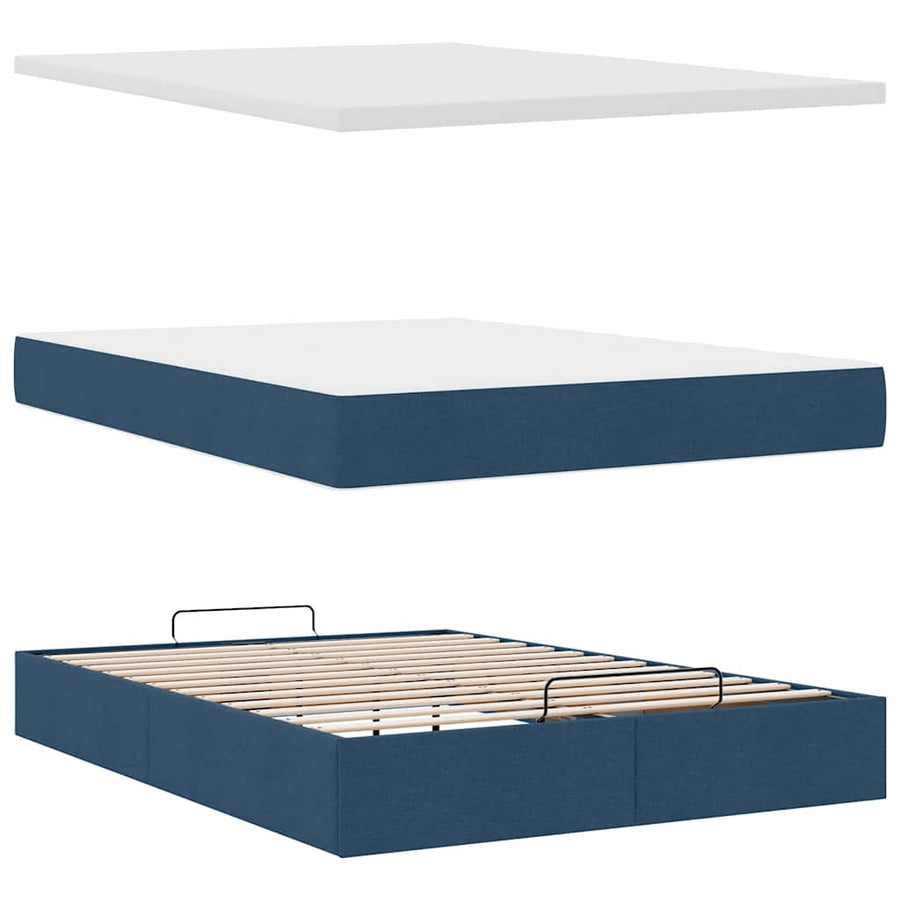 Ottoman bed met matras en LED's 140x200cm stof blauw