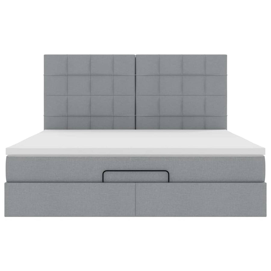 Ottoman bed met matras en LED's 160x200cm stof lichtgrijs
