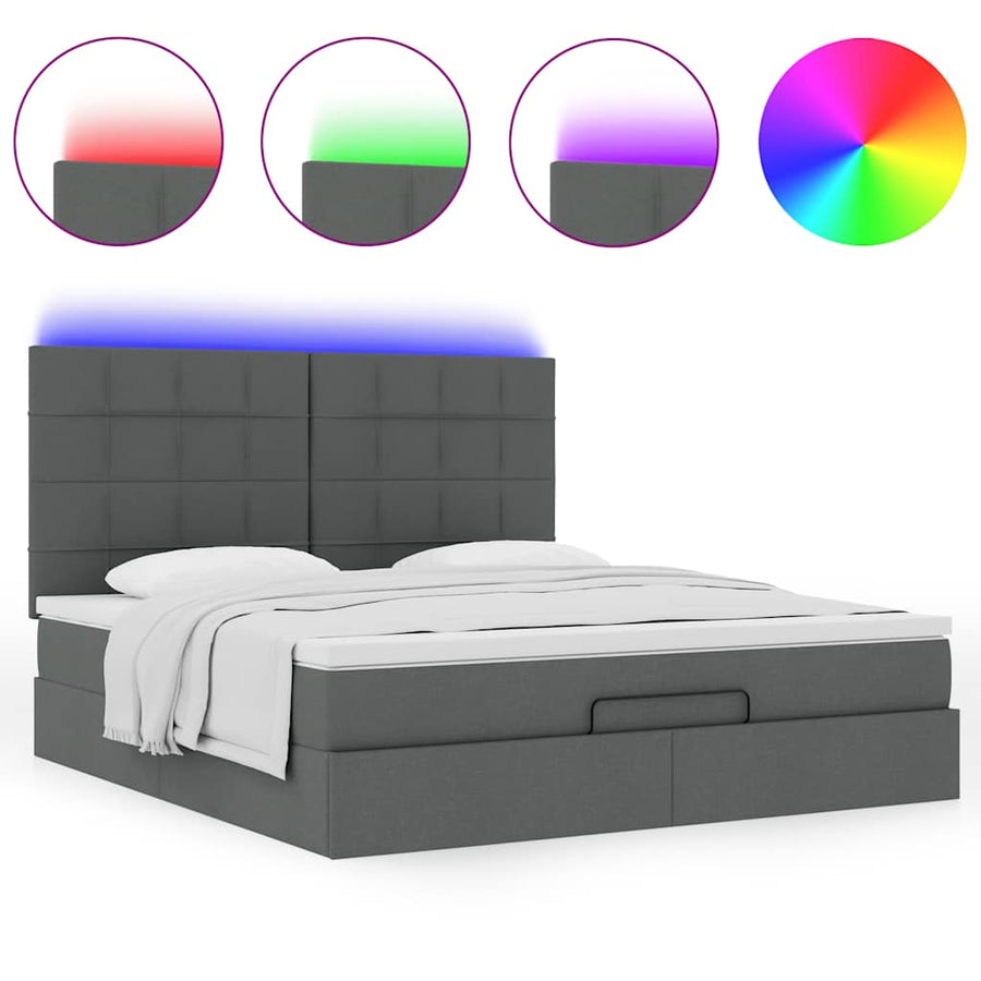 Ottoman bed met matras en LED's 160x200cm stof donkergrijs