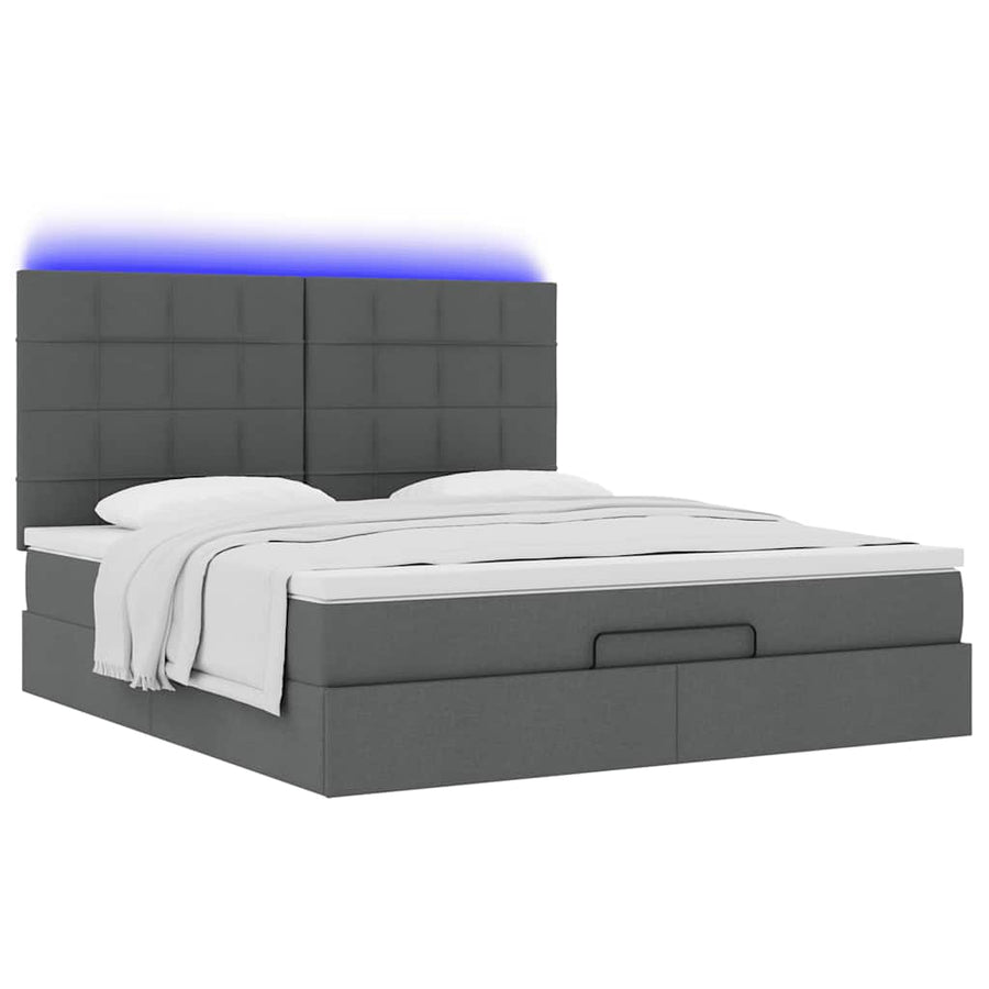 Ottoman bed met matras en LED's 160x200cm stof donkergrijs