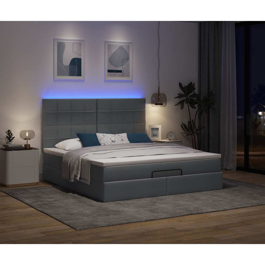Ottoman bed met matras en LED's 160x200cm stof donkergrijs