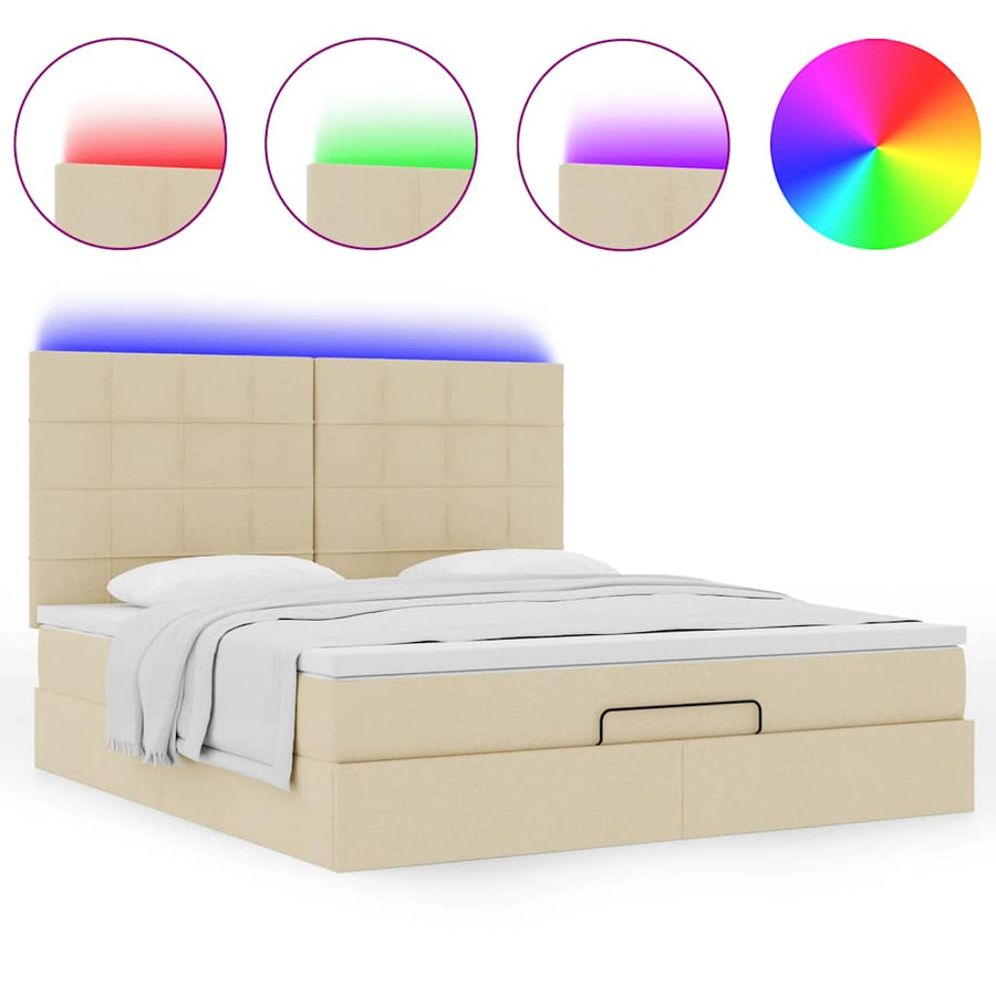 Ottoman bed met matras en LED's 160x200cm stof crèmekleurig