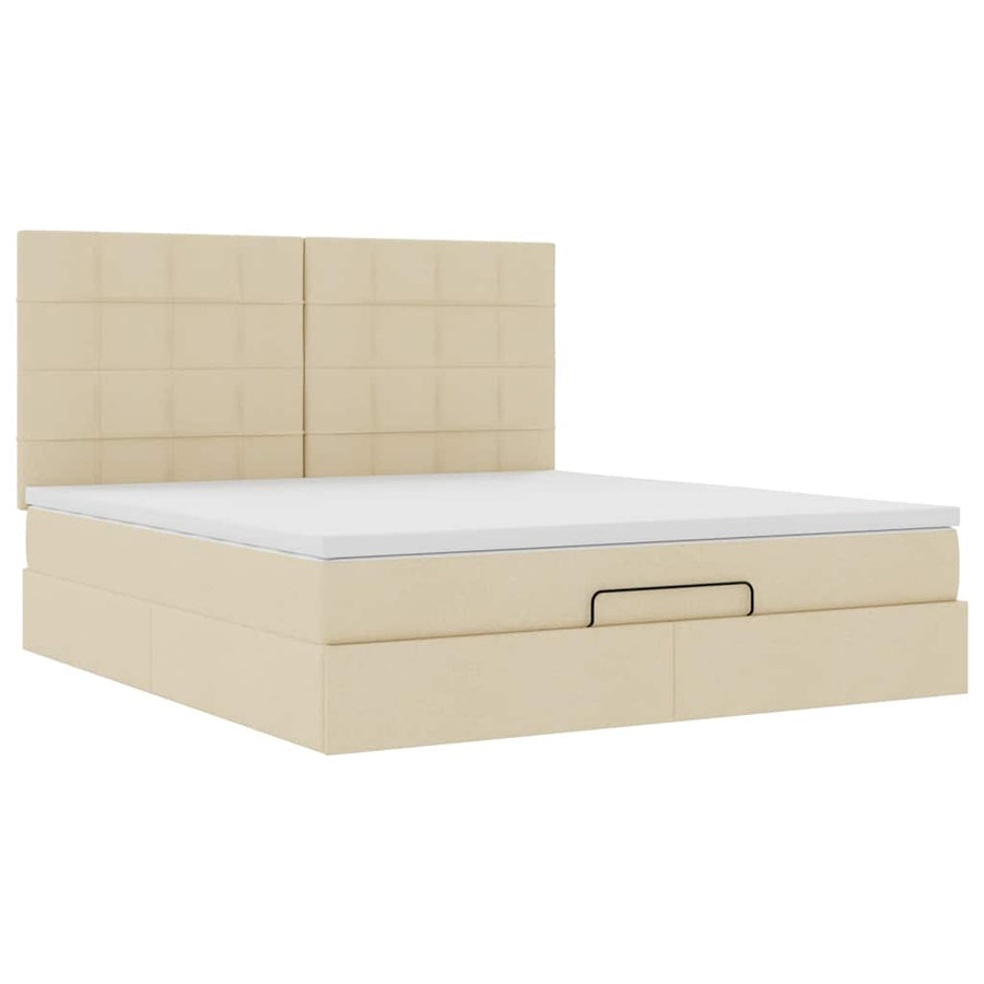 Ottoman bed met matras en LED's 160x200cm stof crèmekleurig