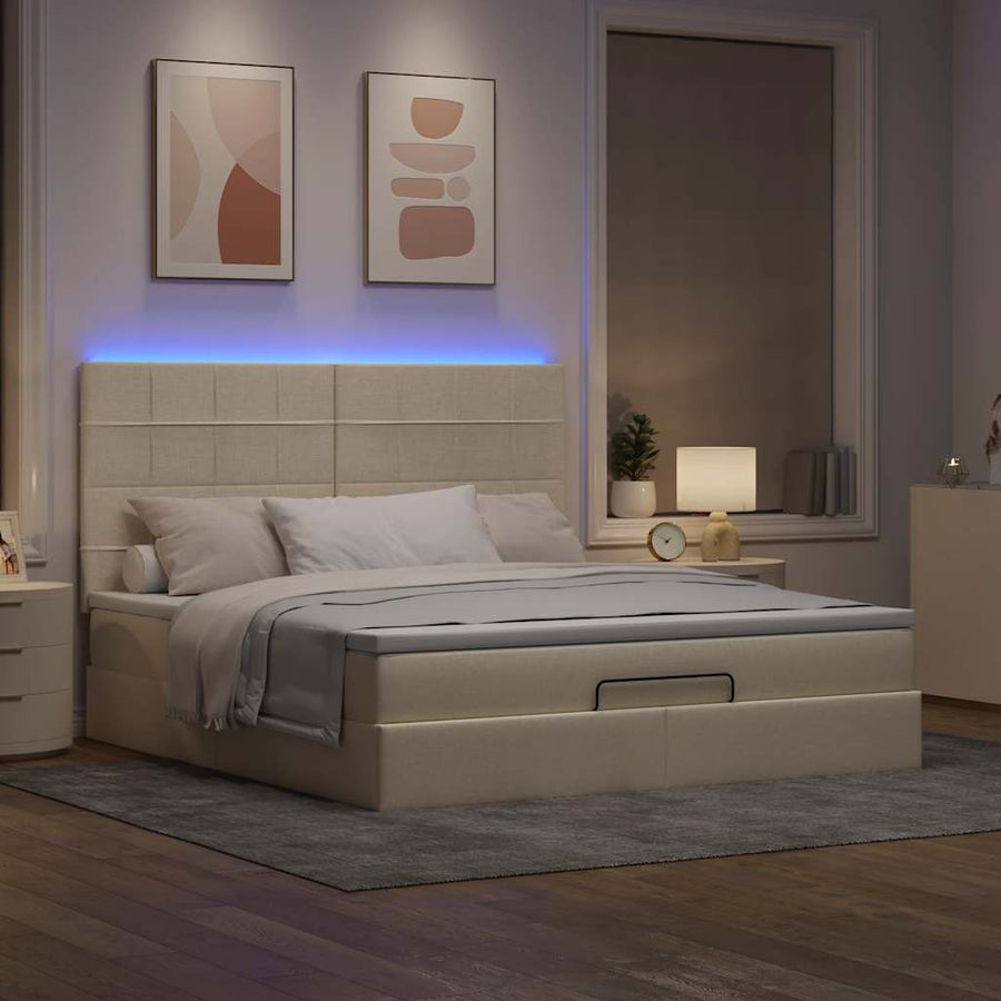 Ottoman bed met matras en LED's 160x200cm stof crèmekleurig