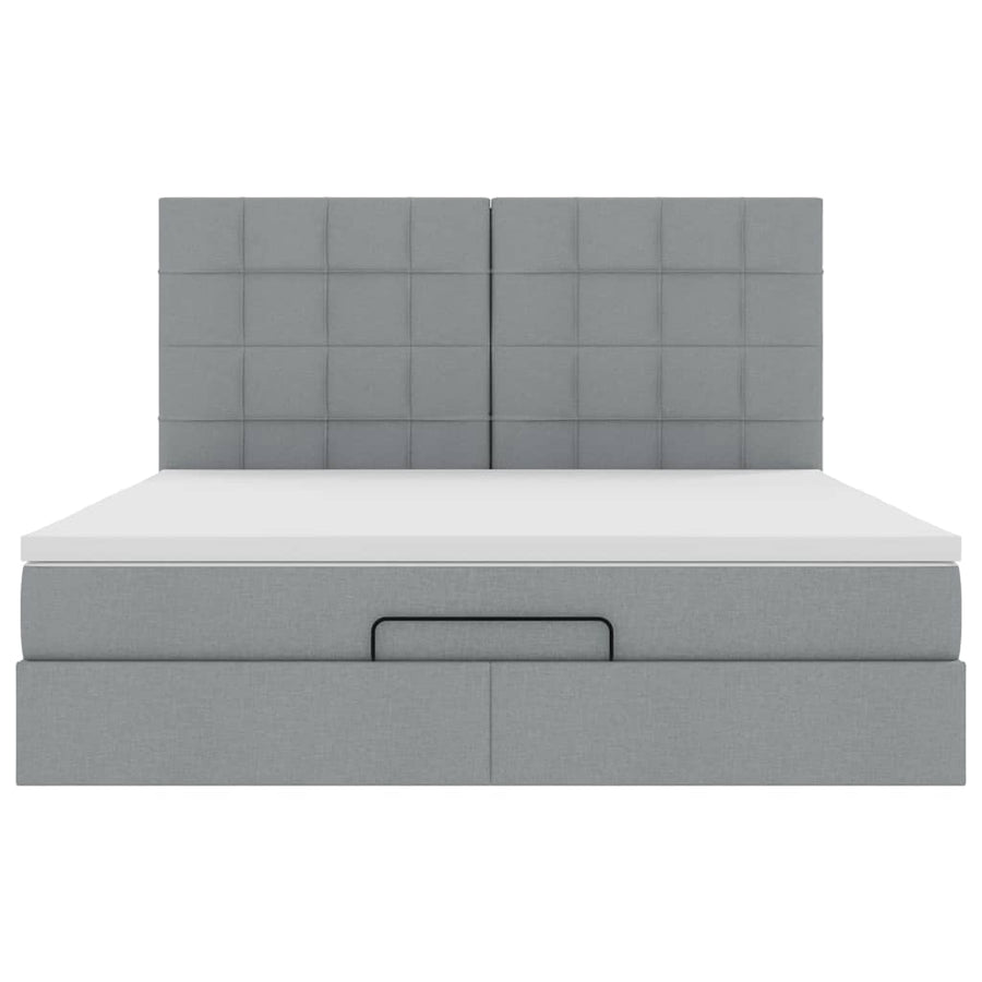 Ottoman bed met matras en LED's 180x200cm stof lichtgrijs