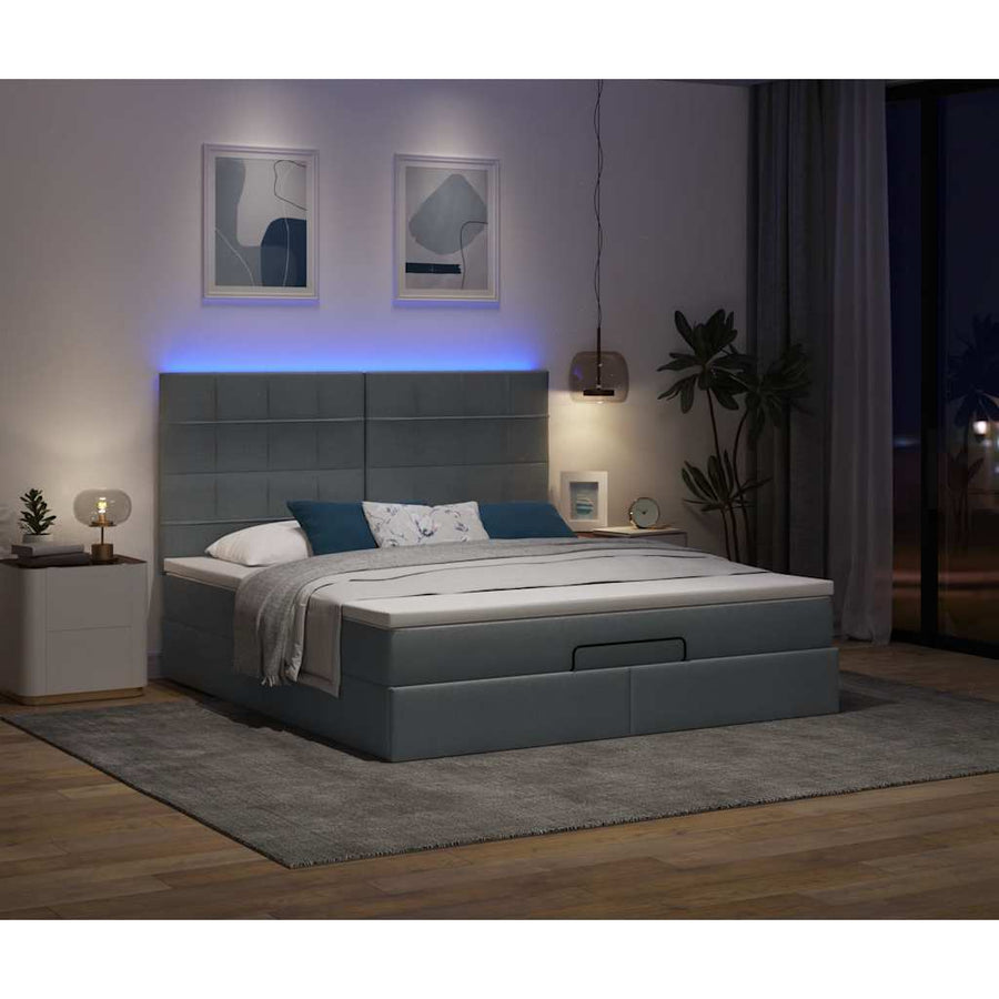 Ottoman bed met matras en LED's 180x200cm stof donkergrijs