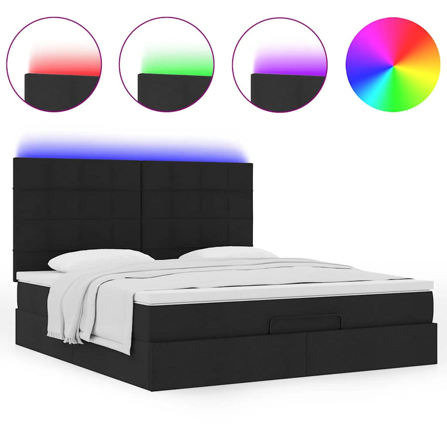 Ottoman bed met matras en LED's 180x200cm stof zwart