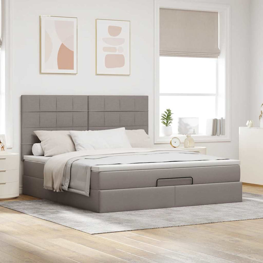 Ottoman bed met matras en LED's 180x200cm stof taupe